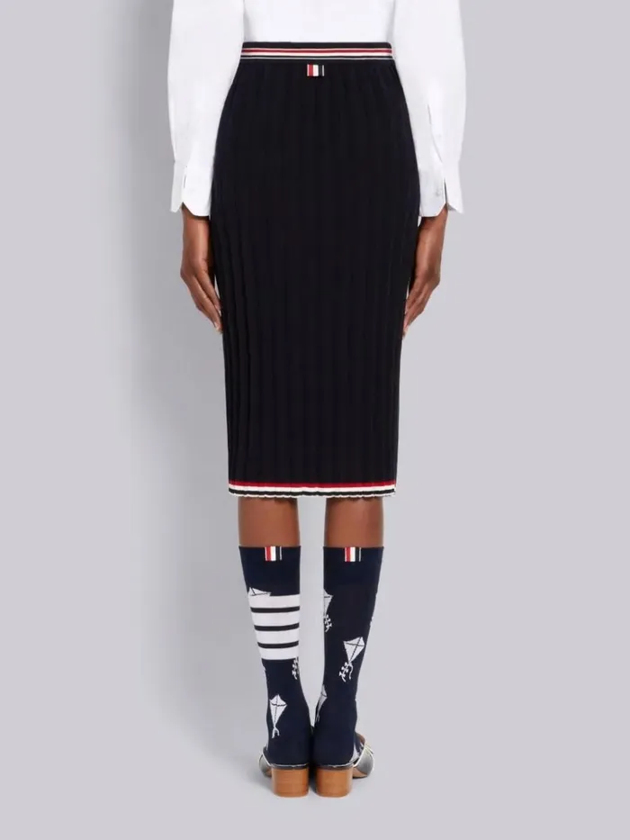 Cable Texture Overtwisted Cotton Stripe Framing Accordion Pleat Knee Length Skirt Navy Women Thom Browne Skirts