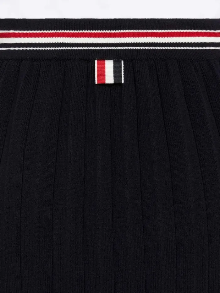 Cable Texture Overtwisted Cotton Stripe Framing Accordion Pleat Knee Length Skirt Navy Women Thom Browne Skirts