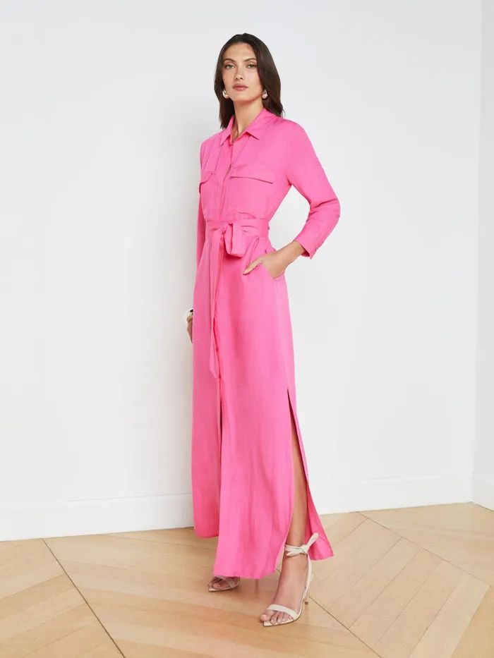 Cameron LinenBlend Shirt Dress Berry Pink Women L039Agence Dresses and Jumpsuits Cameron LinenBlend Shirt Dress Berry Pink Women L039Agence Dresses and Jumpsuits