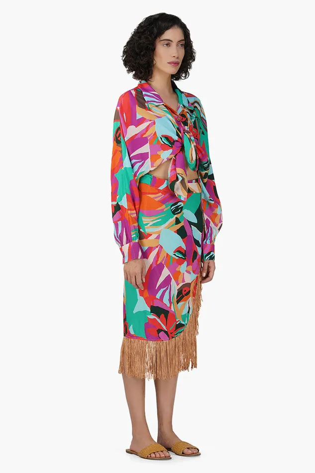 Candy Rose Printed Fringes Skirt Candy Rose Printed Fringes Skirt