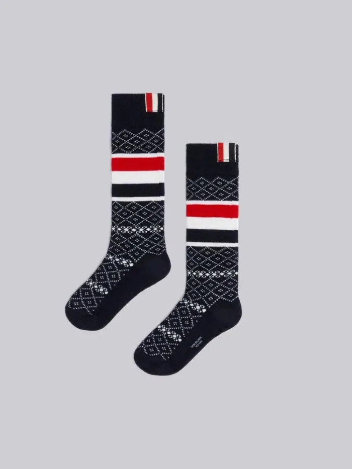 Cashmere Fair Isle Stripe Socks Navy Boys Thom Browne Accessories