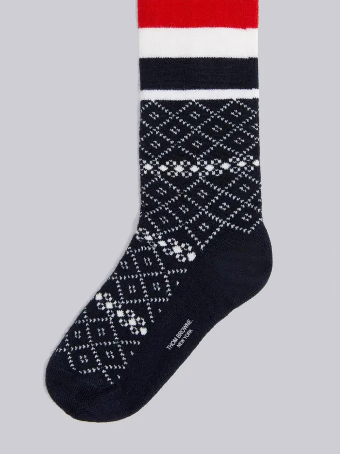 Cashmere Fair Isle Stripe Socks Navy Boys Thom Browne Accessories