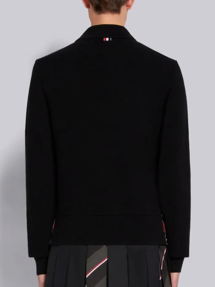 Cashmere Pique Long Sleeve Polo Black Men Thom Browne Tshirts and Polos