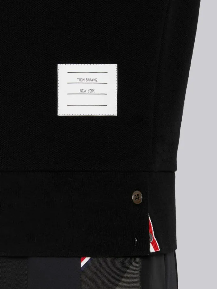 Cashmere Pique Long Sleeve Polo Black Men Thom Browne Tshirts and Polos