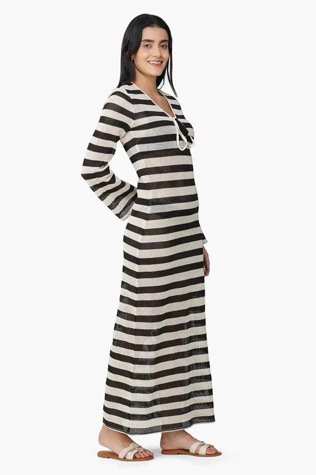 Charcoal Stripe Crochet Long Dress Charcoal Stripe Crochet Long Dress