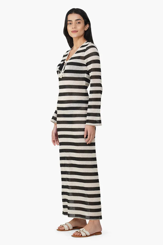 Charcoal Stripe Crochet Long Dress Charcoal Stripe Crochet Long Dress
