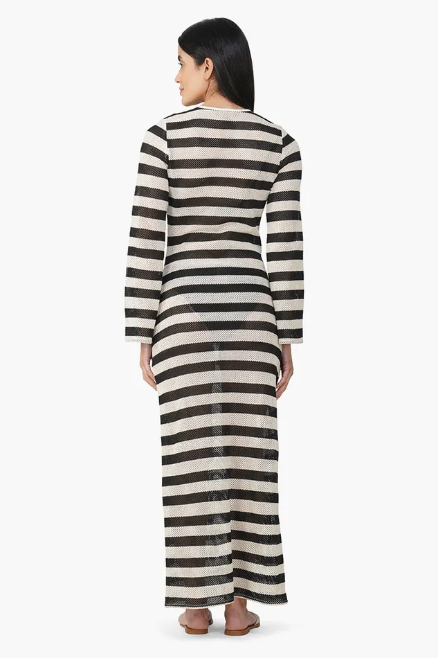 Charcoal Stripe Crochet Long Dress Charcoal Stripe Crochet Long Dress