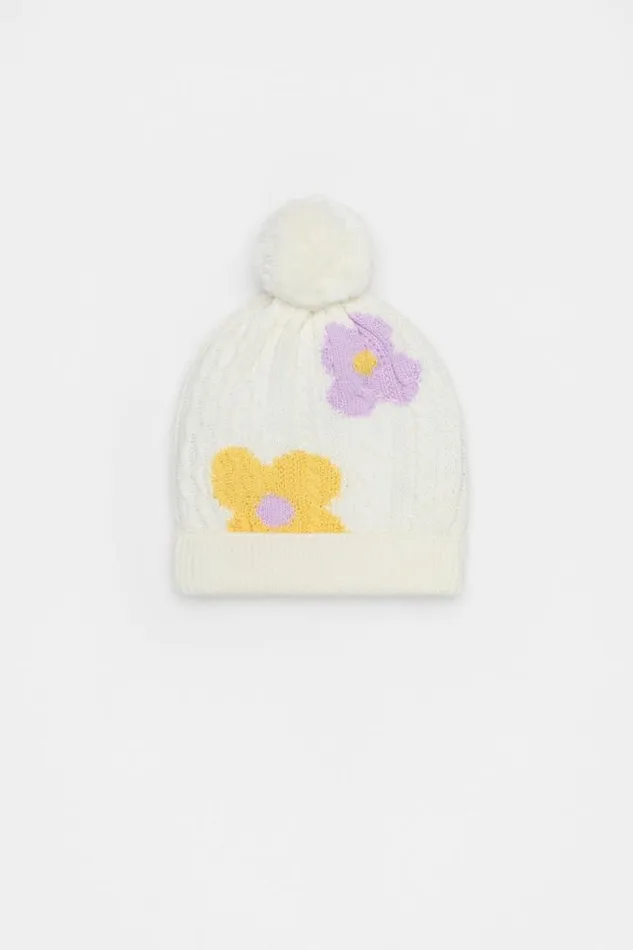 Child Hats Beanies and Caps Seed Heritage Flower Cable Beanie Classic Cream