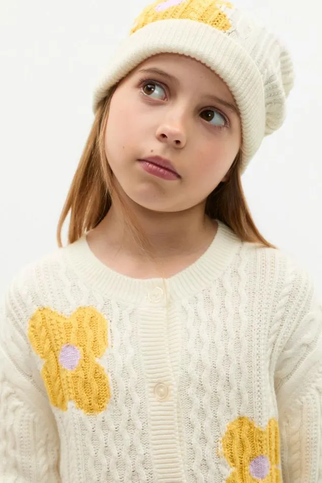 Child Hats Beanies and Caps Seed Heritage Flower Cable Beanie Classic Cream