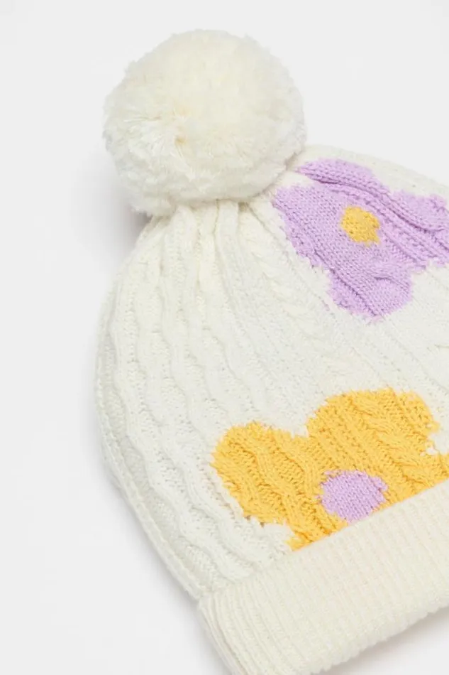 Child Hats Beanies and Caps Seed Heritage Flower Cable Beanie Classic Cream