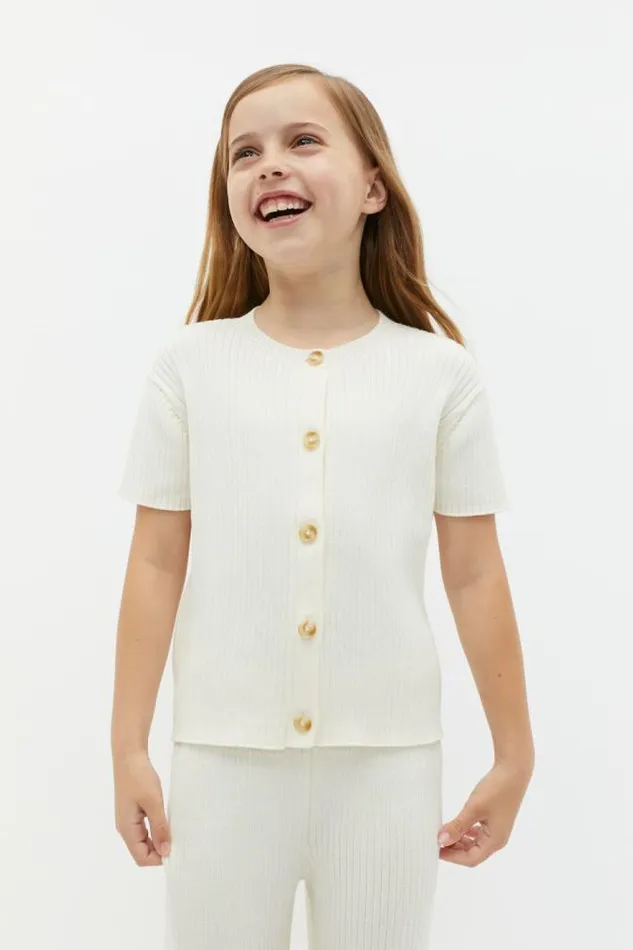 Child TShirts and Tops Seed Heritage Button Knit Tee Classic Cream
