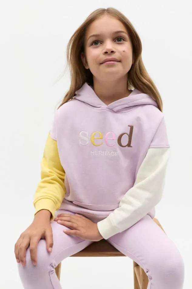 Child TShirts and Tops Seed Heritage Colour Block Logo Hoodie Soft Lilac