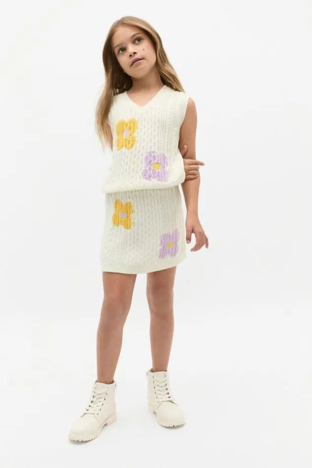 Child TShirts and Tops Seed Heritage Flower Cable Vest Classic Cream