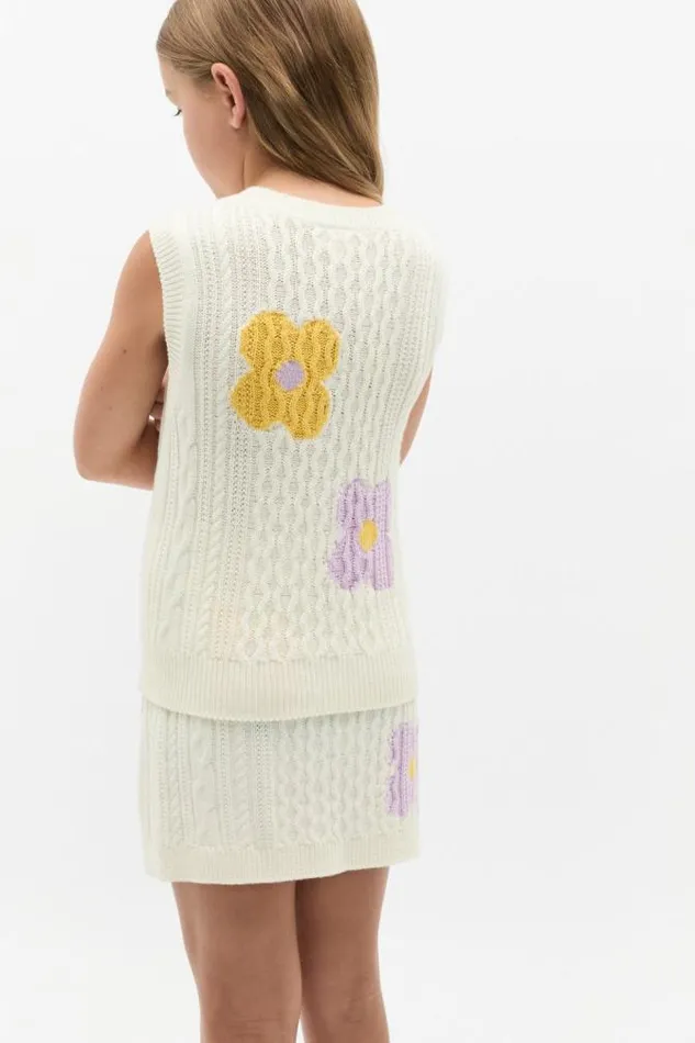 Child TShirts and Tops Seed Heritage Flower Cable Vest Classic Cream