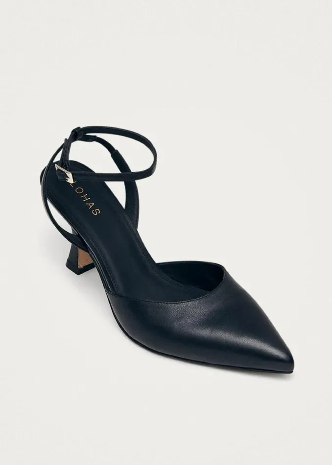 Cinderella Black Leather Pumps Women ALOHAS Heels