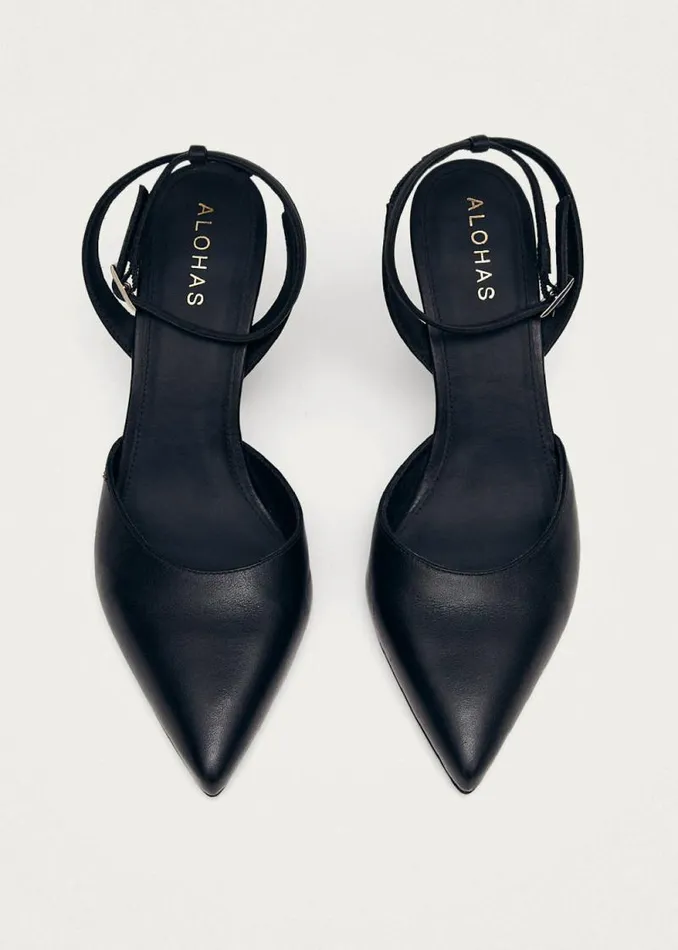 Cinderella Black Leather Pumps Women ALOHAS Heels