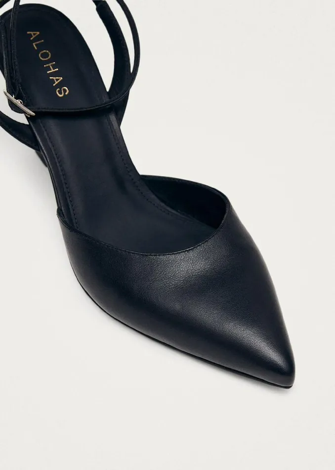 Cinderella Black Leather Pumps Women ALOHAS Heels