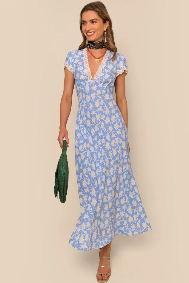 Clarice Vintage Daisy Blue Women RIXO Dresses