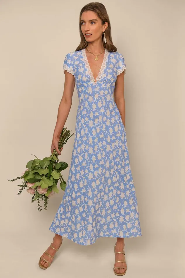 Clarice Vintage Daisy Blue Women RIXO Dresses Clarice Vintage Daisy Blue Women RIXO Dresses
