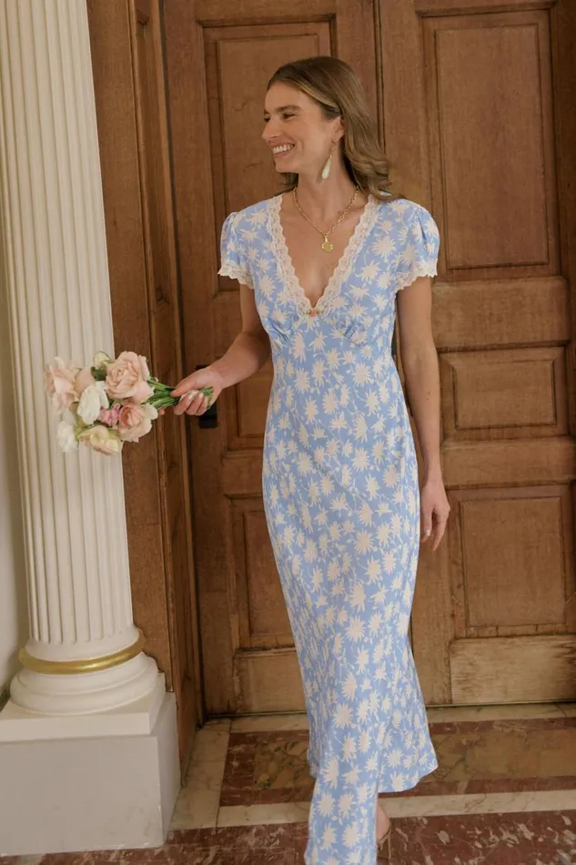 Clarice Vintage Daisy Blue Women RIXO Dresses Clarice Vintage Daisy Blue Women RIXO Dresses