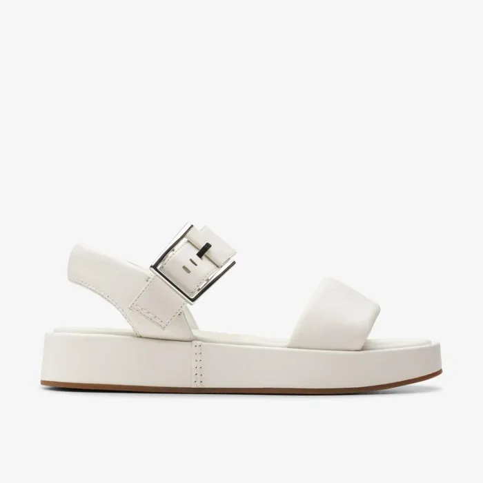 Clarks Alda Strap Off White Leather Flatforms Off White Leather Women Wide Fit Sandals