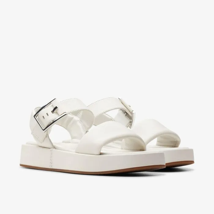 Clarks Alda Strap Off White Leather Flatforms Off White Leather Women Wide Fit Sandals