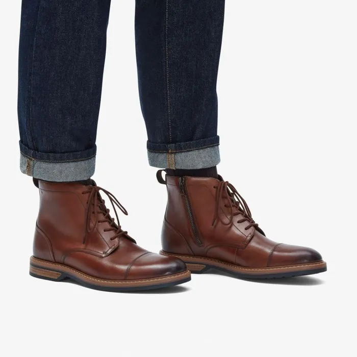 Clarks Aldwin Cap Mid Tan Leather Ankle Boots Mid Tan Leather Men Brown Boots
