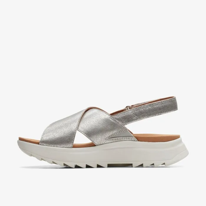 Clarks Dash Lite Wish Silver Metallic Flat Sandals Silver Metallic Women Wedge Sandals