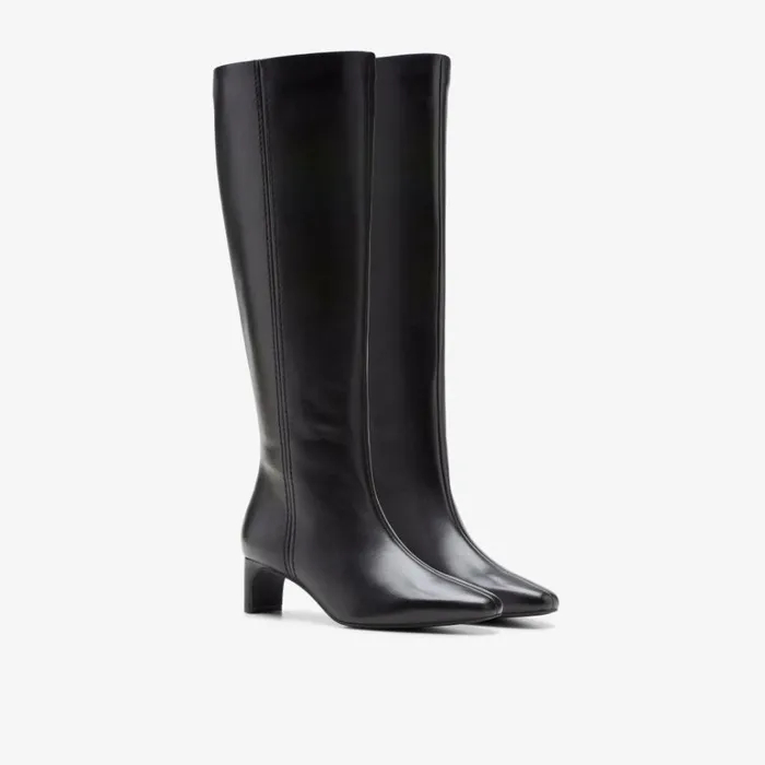 Clarks Edina Tall Black Leather Knee High Boots Black Leather Women Knee High Boots