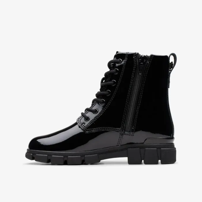 Clarks Evyn Charm Older Black Patent Ankle Boots Black Patent Kids Boots