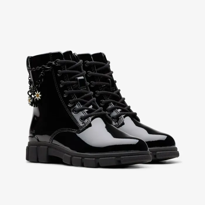 Clarks Evyn Charm Older Black Patent Ankle Boots Black Patent Kids Boots