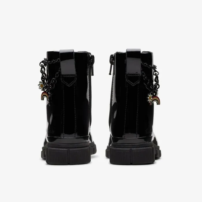 Clarks Evyn Charm Older Black Patent Ankle Boots Black Patent Kids Boots