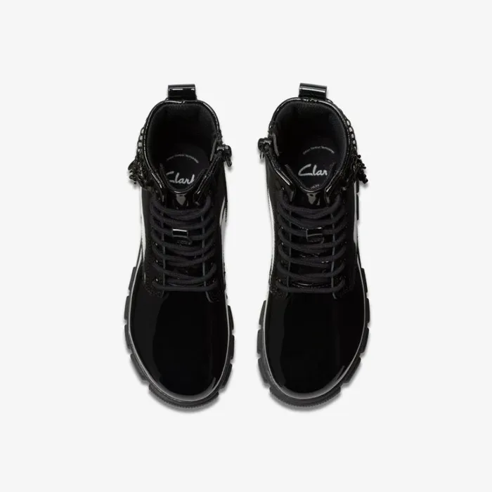 Clarks Evyn Charm Older Black Patent Ankle Boots Black Patent Kids Boots