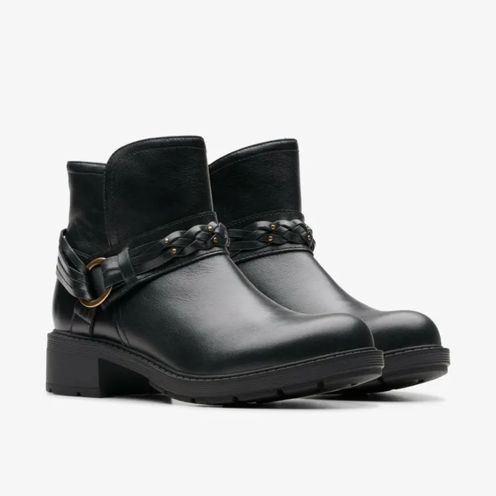 Clarks Hearth Kaylie Black Leather Ankle Boots Black Leather Women Black Boots