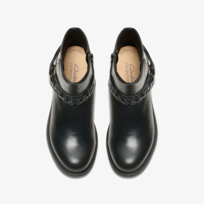 Clarks Hearth Kaylie Black Leather Ankle Boots Black Leather Women Black Boots