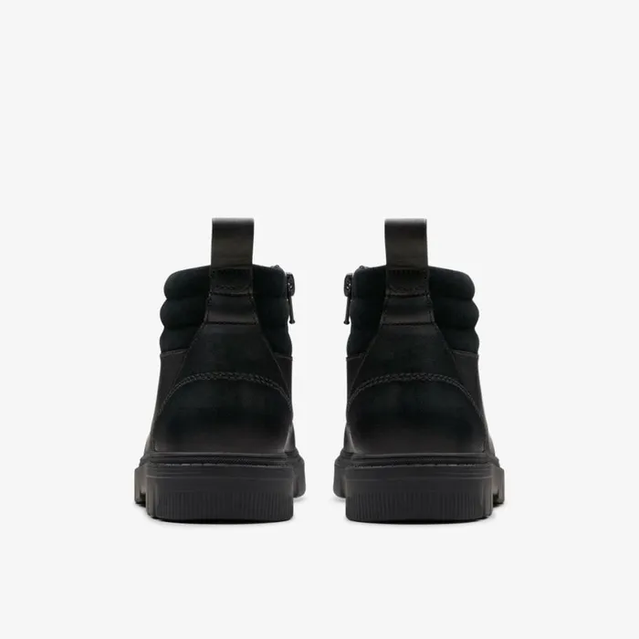 Clarks Kids Unisex Lorcam Trail Older Black Leather Ankle Boots Black Leather Kids School Shoes