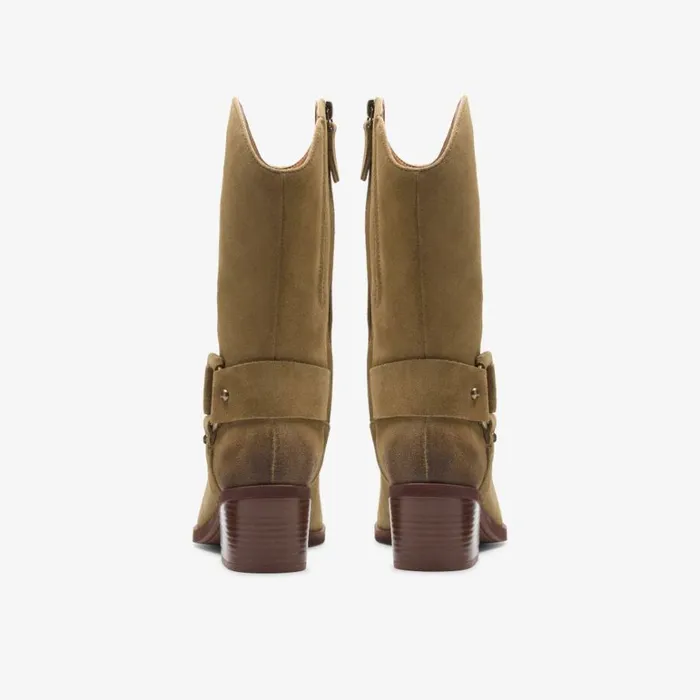 Clarks Morzine Rise Dark Sand Suede Mid Calf Boots Dark Sand Suede Women Ankle Boots