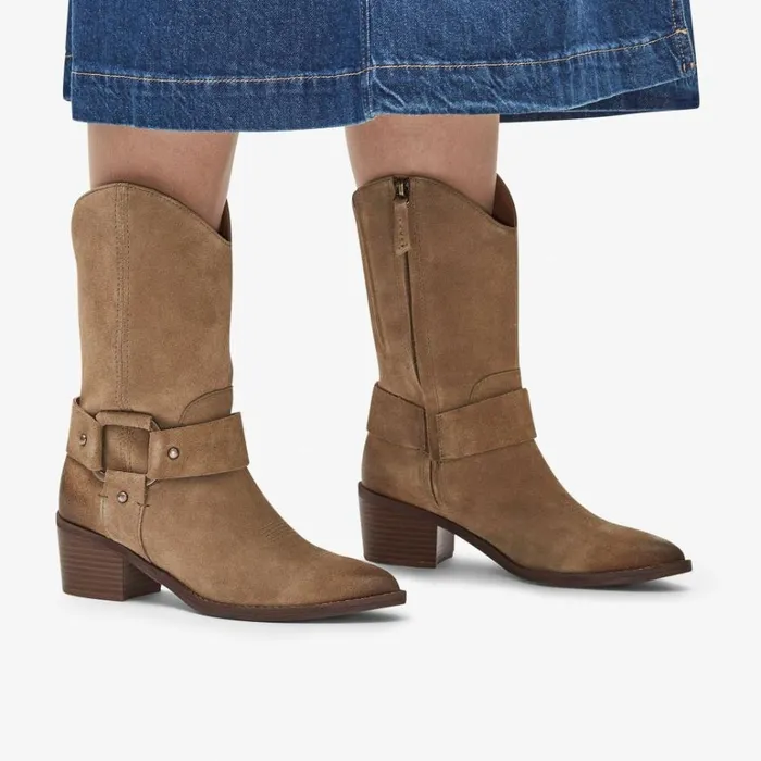 Clarks Morzine Rise Dark Sand Suede Mid Calf Boots Dark Sand Suede Women Ankle Boots