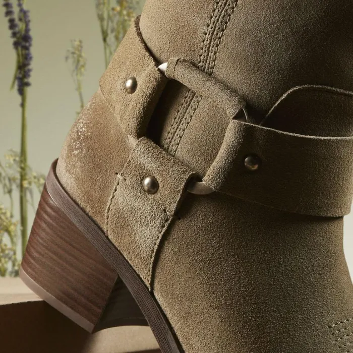 Clarks Morzine Rise Dark Sand Suede Mid Calf Boots Dark Sand Suede Women Ankle Boots