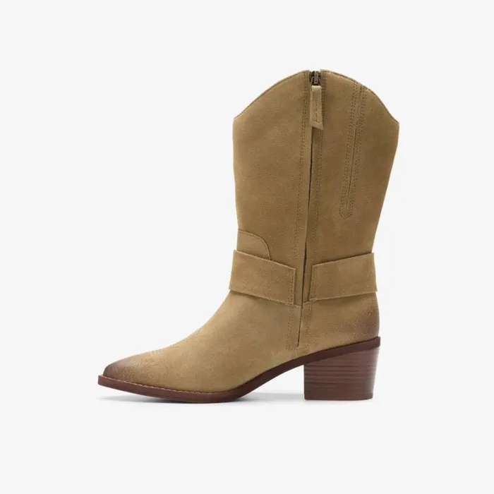 Clarks Morzine Rise Dark Sand Suede Mid Calf Boots Dark Sand Suede Women Ankle Boots