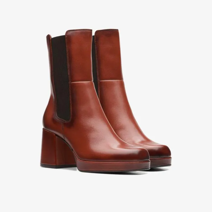 Clarks Pique Up Dark Tan Leather Chelsea Boots Dark Tan Leather Women Chelsea Boots