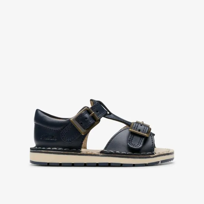 Clarks Playsun Toddler Navy Leather Flat Sandals Navy Leather Kids Sandals