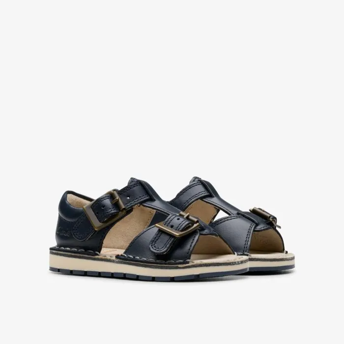 Clarks Playsun Toddler Navy Leather Flat Sandals Navy Leather Kids Sandals