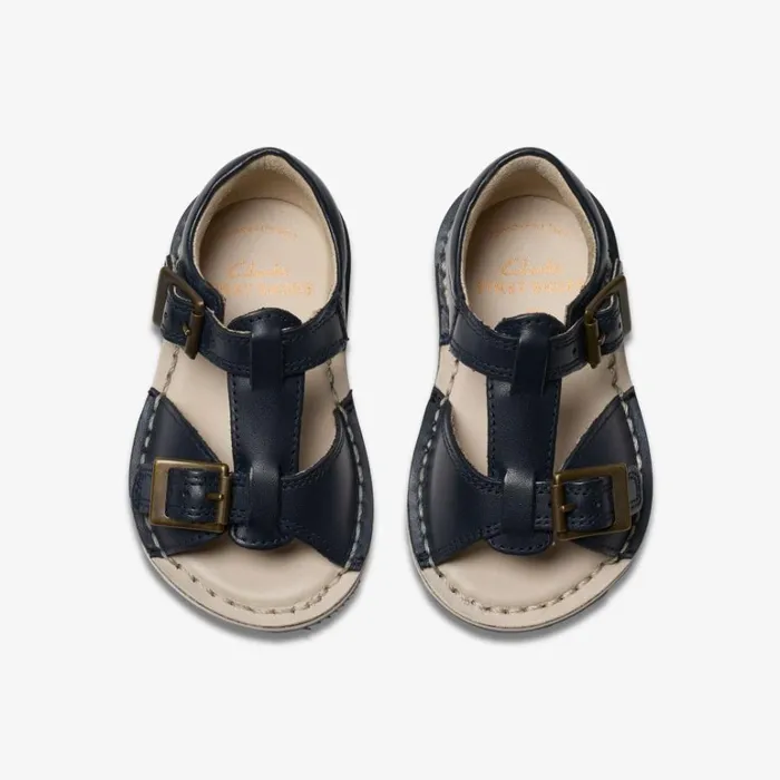 Clarks Playsun Toddler Navy Leather Flat Sandals Navy Leather Kids Sandals