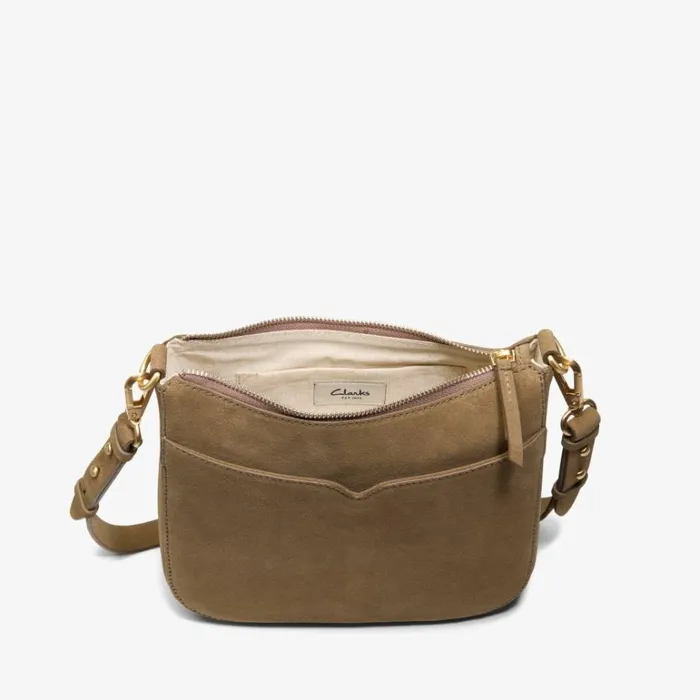 Clarks Topsham Willow Dark Sand Suede Across Body Bag Dark Sand Suede Women Women039s Bags