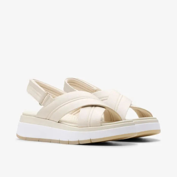 Clarks Tuscan Cross Cream Leather Strappy Sandals Cream Leather Women Wedge Sandals