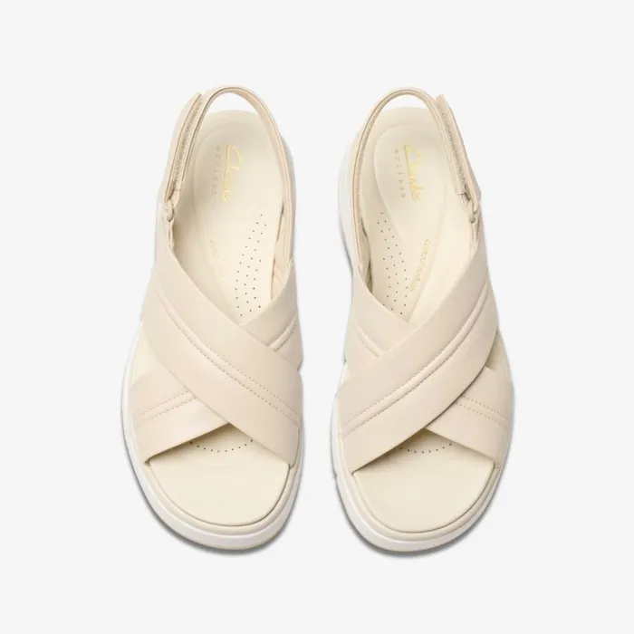 Clarks Tuscan Cross Cream Leather Strappy Sandals Cream Leather Women Wedge Sandals