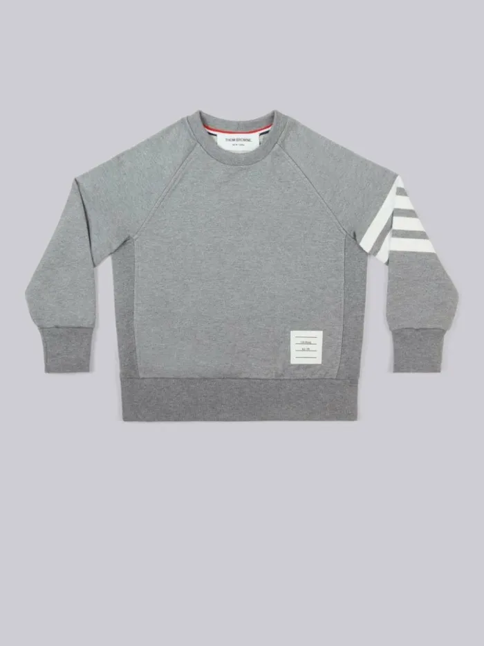 Classic Cotton Loopback Jersey Raglan Sleeve Engineered 4bar Sweatshirt Medium Grey GirlsBoys Thom Browne Sweats And Tshirt Classic Cotton Loopback Jersey Raglan Sleeve Engineered 4bar Sweatshirt Medium Grey GirlsBoys Thom Browne Sweats And Tshirt