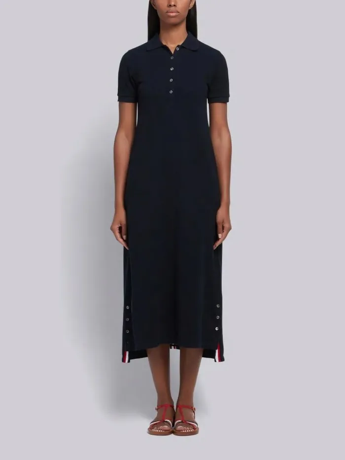 Classic Cotton Pique Center Back Stripe Aline Short Sleeve Polo Shirtdress Navy Women Thom Browne Dresses Classic Cotton Pique Center Back Stripe Aline Short Sleeve Polo Shirtdress Navy Women Thom Browne Dresses