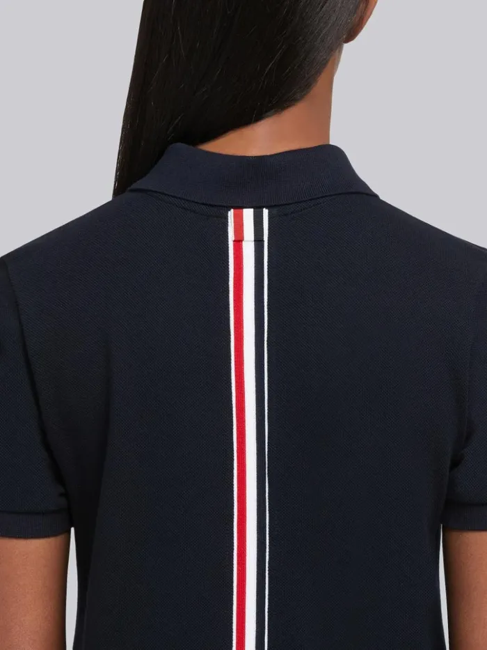 Classic Cotton Pique Center Back Stripe Aline Short Sleeve Polo Shirtdress Navy Women Thom Browne Dresses